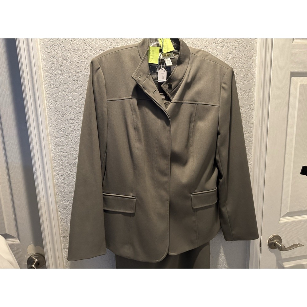 Vtg Talbots 2 Piece Skirt & Jacket Set  12P Olive Green Career Workwear Suit USA